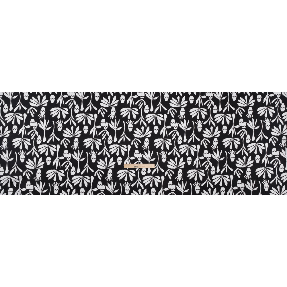 Polyester Satin Print - Black and White Carved Florals - Designer Deadstock