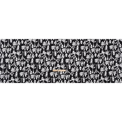 Polyester Satin Print - Black and White Carved Florals - Designer Deadstock