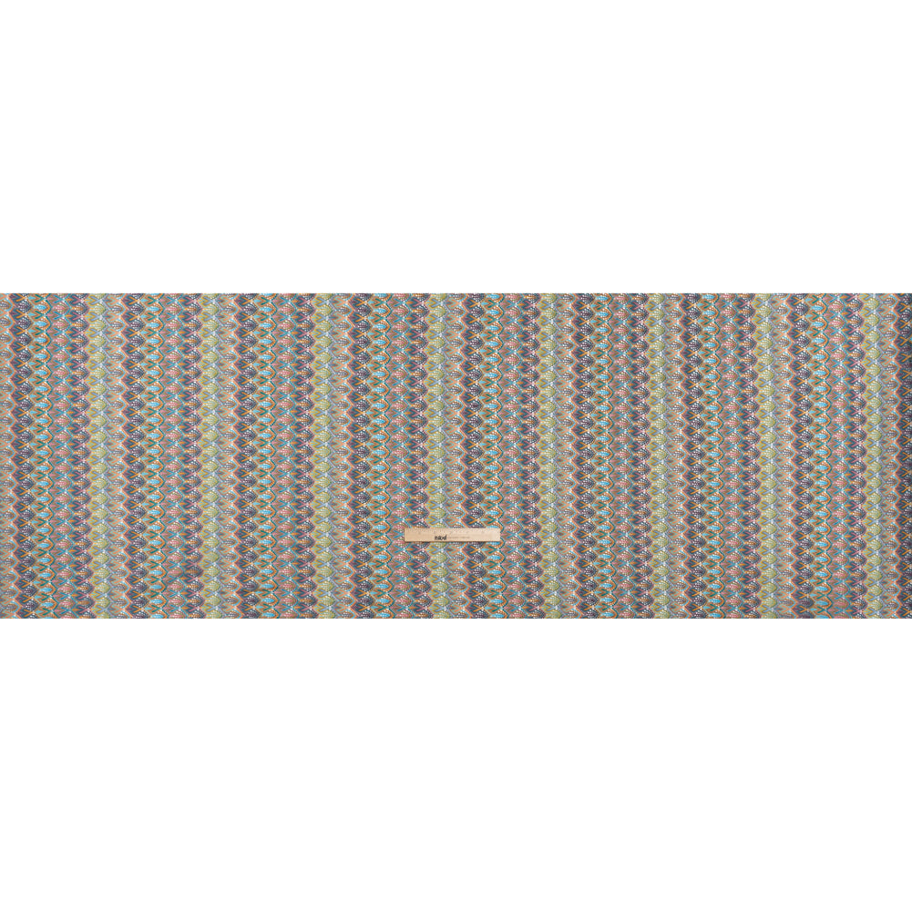 Polyester Knit Lace - Purple, Teal and Pink Feather Stripes - Designer Deadstock