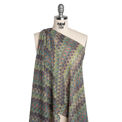 Polyester Knit Lace - Purple, Teal and Pink Feather Stripes - Designer Deadstock