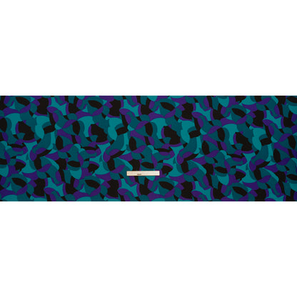 Stretch Polyester Crepe Print - Teal, Purple and Black Abstract - Designer Deadstock