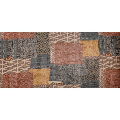 Polyester Stretch Mesh Print - Black, Orange and Burgundy Dotted Geometric - Designer Deadstock