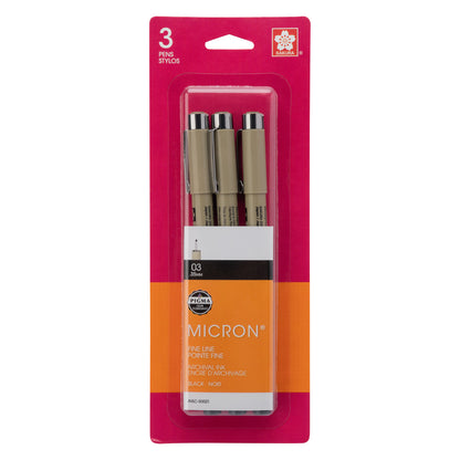 Sakura Pigma Micron Pen Set - Black, Size 03/.35mm - 3pc