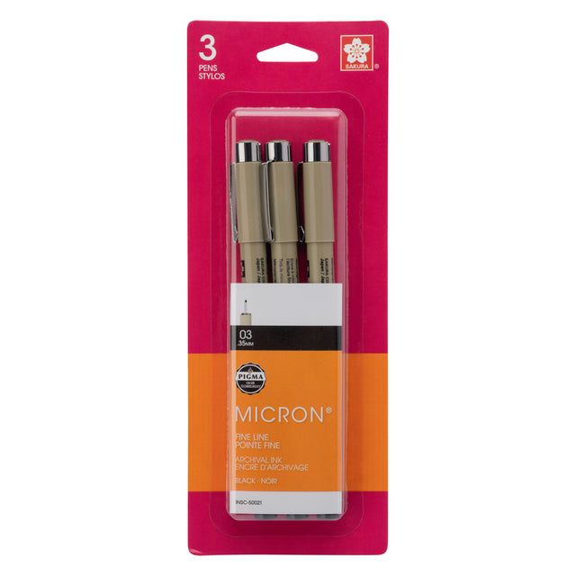 Sakura Pigma Micron Pen Set - Black, Size 03/.35mm - 3pc