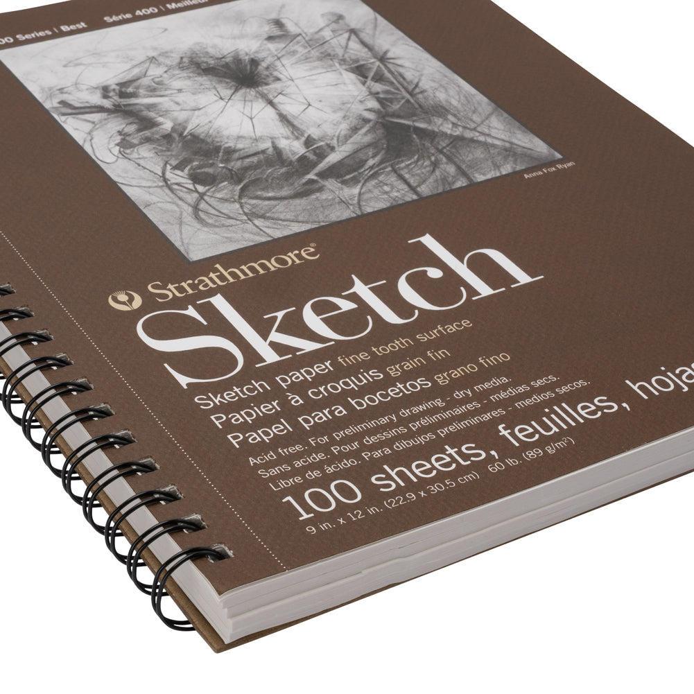 Strathmore 400 Series Spiral Sketchbook, Micro Perforated - 100 Sheets, 60lb - 9" x 12" - Folded