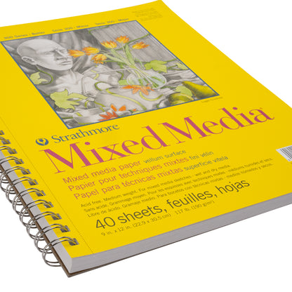 Strathmore 300 Series Mixed Media Spiral Pad, Micro Perforated - 40 Sheets, 117lb - 9" x 12"