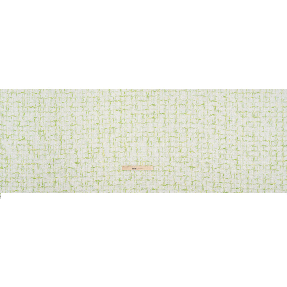 Tweedy Polyester Boucle - White and Lime Green Plaid - Deadstock - Full