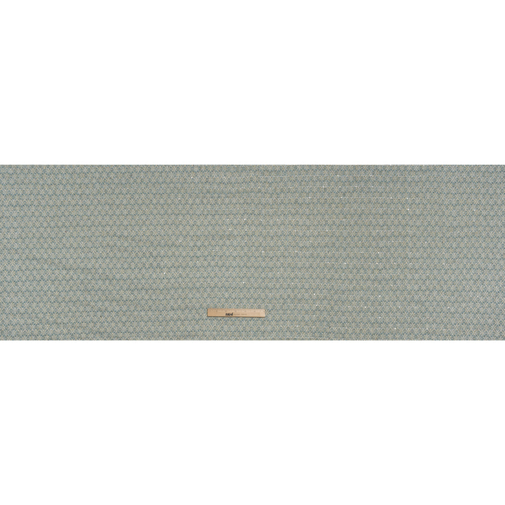 Metallic Wool Blend Tweed with Baby Sequins - Aqua, White and Gold - Deadstock