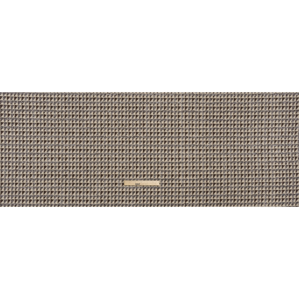 Heavy Polyester Woven with Short Fringe - Ivory and Brown Triangles - Deadstock - Full