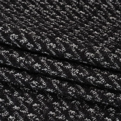 Tweedy Boucle with Metallic Eyelash Fringe - Black and White Abstract Zig Zags - Deadstock