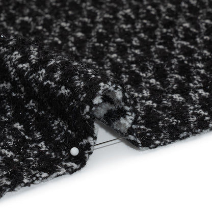 Tweedy Boucle with Metallic Eyelash Fringe - Black and White Abstract Zig Zags - Deadstock