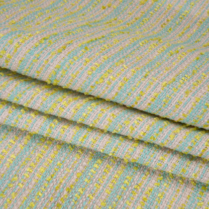 Polyester Tweed with Short Fringe - Pastel Pink, Yellow and Blue Striations - Deadstock