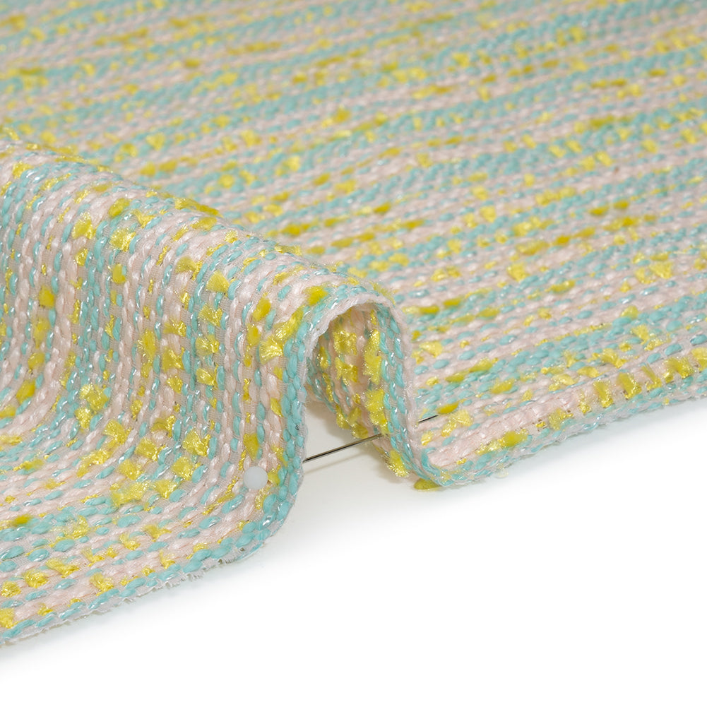 Polyester Tweed with Short Fringe - Pastel Pink, Yellow and Blue Striations - Deadstock - Detail