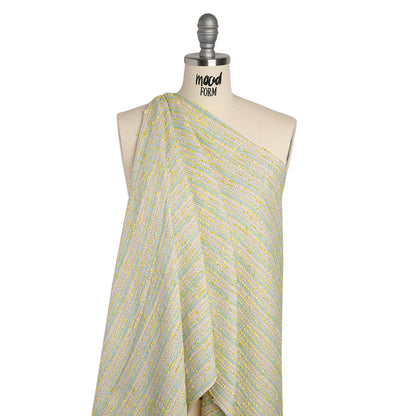 Polyester Tweed with Short Fringe - Pastel Pink, Yellow and Blue Striations - Deadstock
