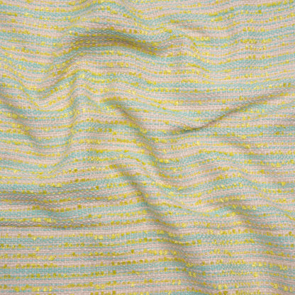 Polyester Tweed with Short Fringe - Pastel Pink, Yellow and Blue Striations - Deadstock