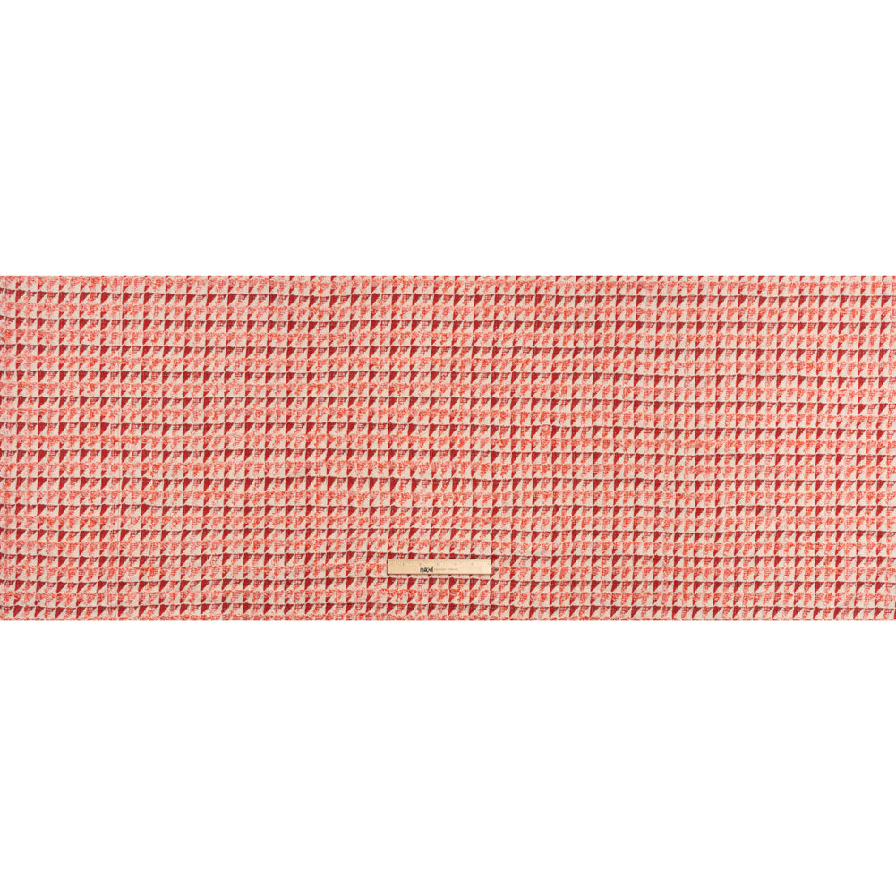 Heavy Polyester Woven with Short Fringe - Ivory and Red Triangles - Deadstock - Full