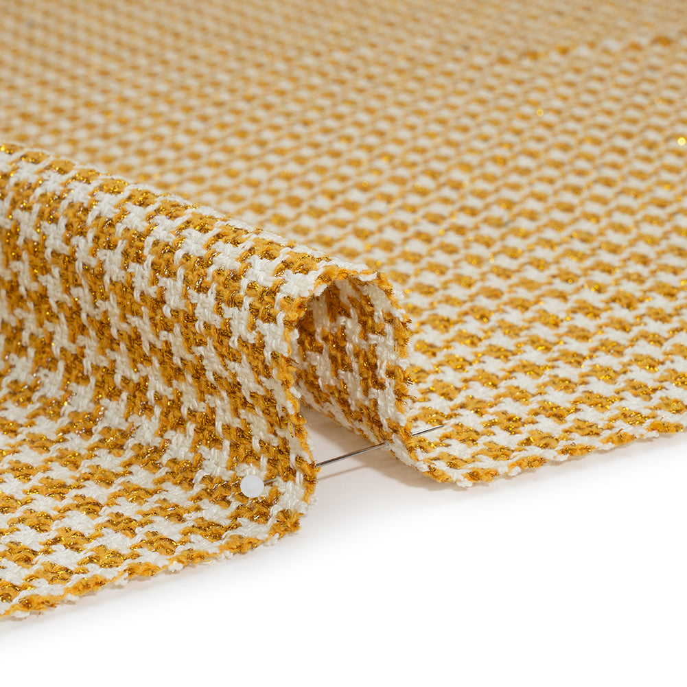 Metallic Tweed - White and Mustard Yellow Houndstooth - Deadstock