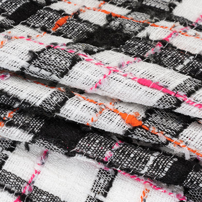 Slubbed Gauzy Polyester Woven - Black, White and Pink Plaid - Deadstock