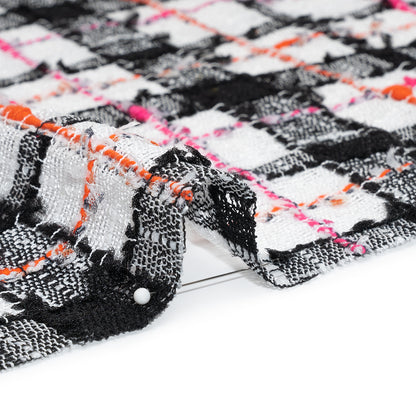 Slubbed Gauzy Polyester Woven - Black, White and Pink Plaid - Deadstock