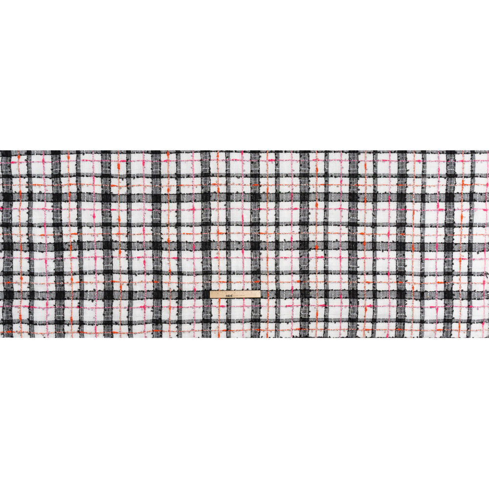 Slubbed Gauzy Polyester Woven - Black, White and Pink Plaid - Deadstock