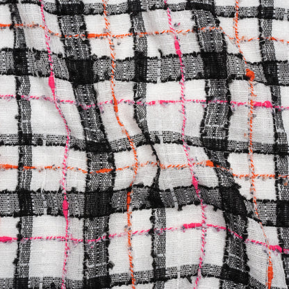 Slubbed Gauzy Polyester Woven - Black, White and Pink Plaid - Deadstock