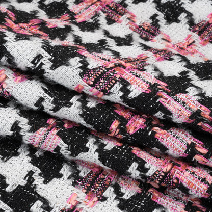 Tweedy Boucle Woven - Black, White and Pink Houndstooth - Deadstock