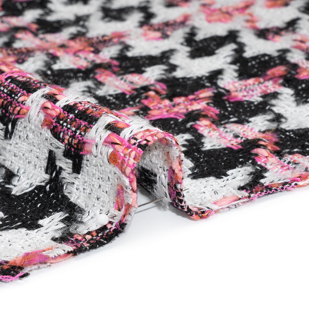 Tweedy Boucle Woven - Black, White and Pink Houndstooth - Deadstock