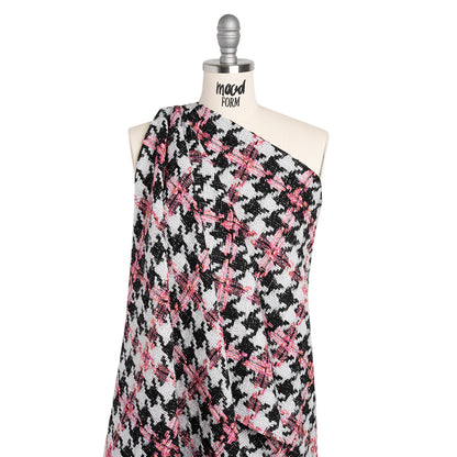 Tweedy Boucle Woven - Black, White and Pink Houndstooth - Deadstock