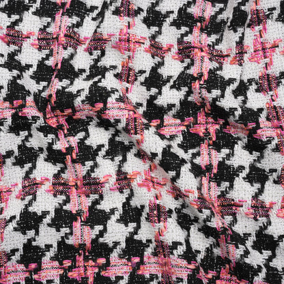 Tweedy Boucle Woven - Black, White and Pink Houndstooth - Deadstock