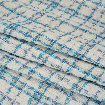 Metallic Boucle Tweed - Country Blue, Turquoise and White Plaid - Deadstock
