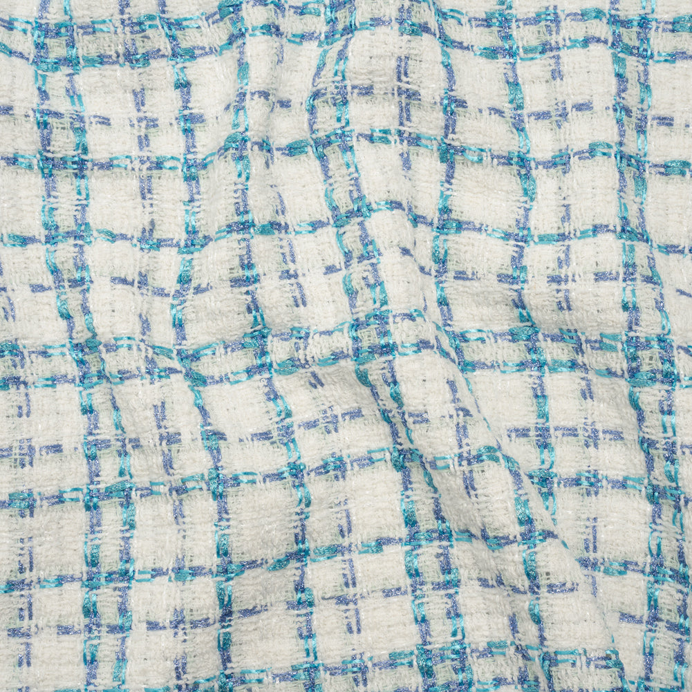 Metallic Boucle Tweed - Country Blue, Turquoise and White Plaid - Deadstock