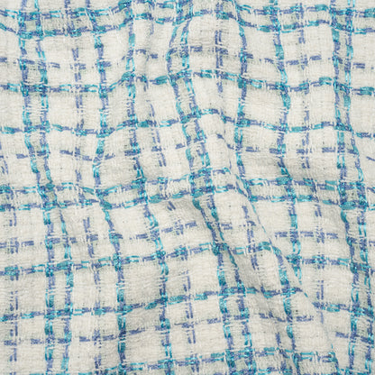 Metallic Boucle Tweed - Country Blue, Turquoise and White Plaid - Deadstock