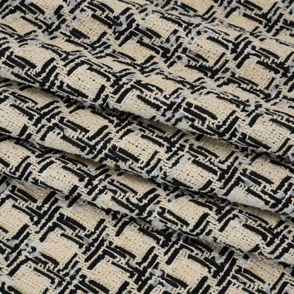 Wool Blend Boucle Tweed - Ivory and Black Houndstooth - Deadstock