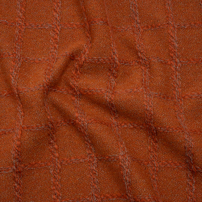 Wool Blend Boucle Tweed - Burnt Orange and Taupe Raised Windowpane Checks - Deadstock