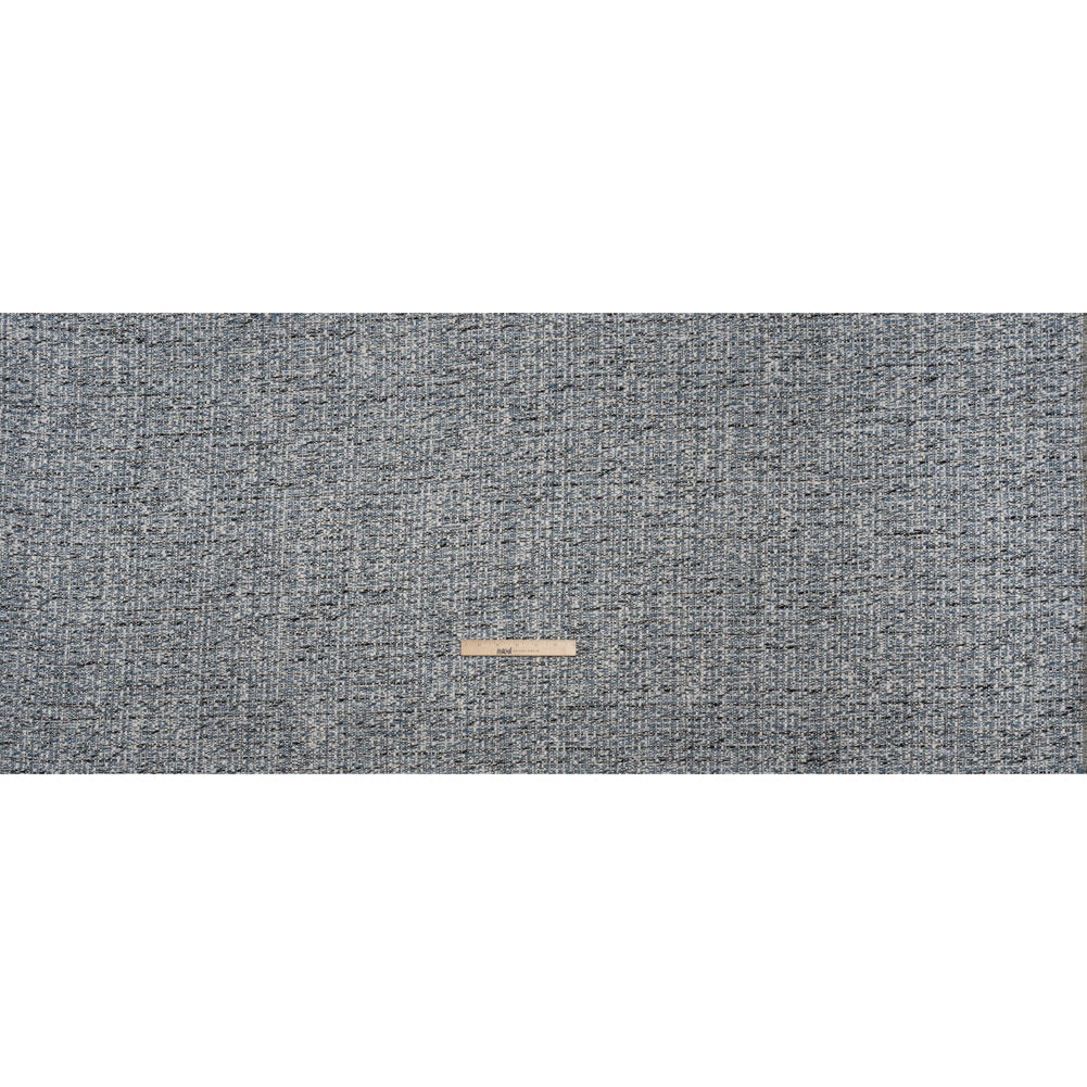 Polyester Tweed with Clear Eyelash Fringe - Blue, White and Black Abstract - Deadstock - Full