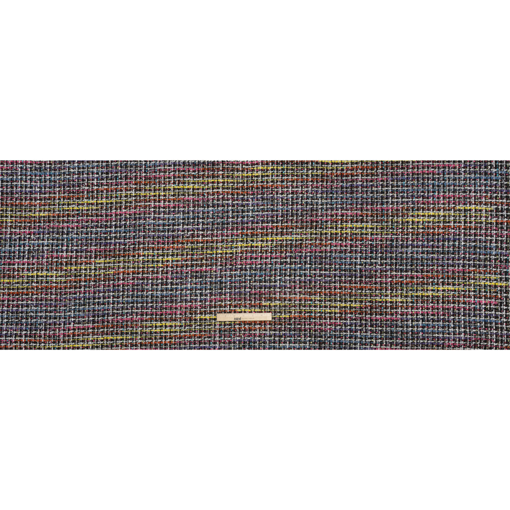Polyester Tweed - Black, White and Rainbow Tactile Stripes Plaid - Deadstock