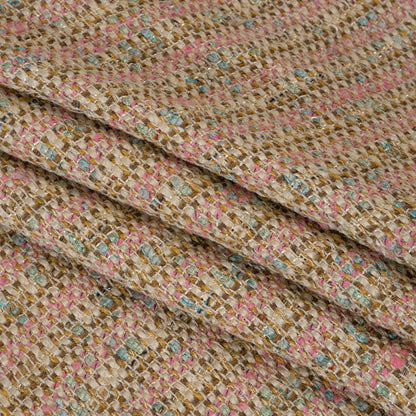 Metallic Polyester Tweed - Pink, Beige and Blue Stripes - Deadstock