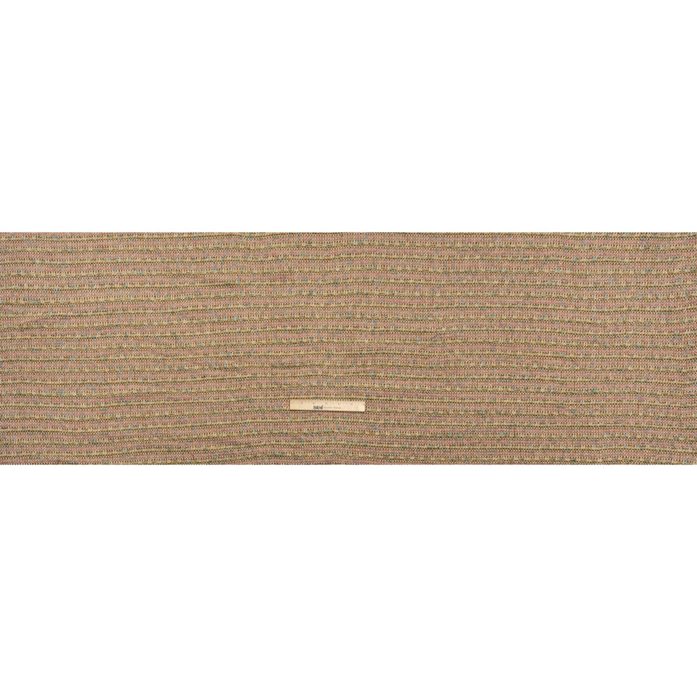 Metallic Polyester Tweed - Pink, Beige and Blue Stripes - Deadstock