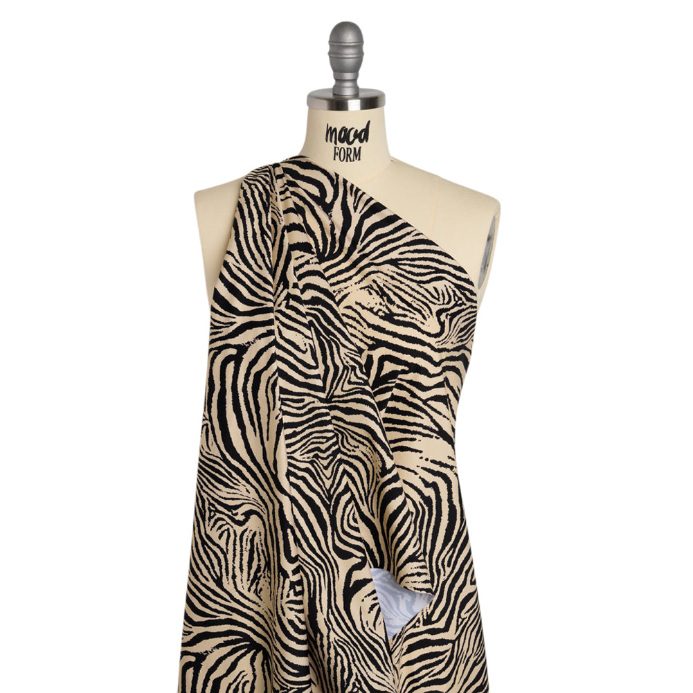 Stretch Nylon Interlock Knit - Beige and Black Zebra Stripes - Designer Deadstock