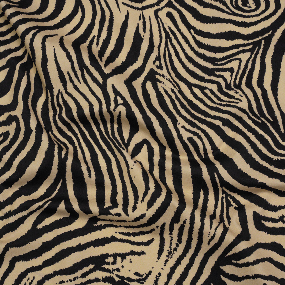 Stretch Nylon Interlock Knit - Beige and Black Zebra Stripes - Designer Deadstock