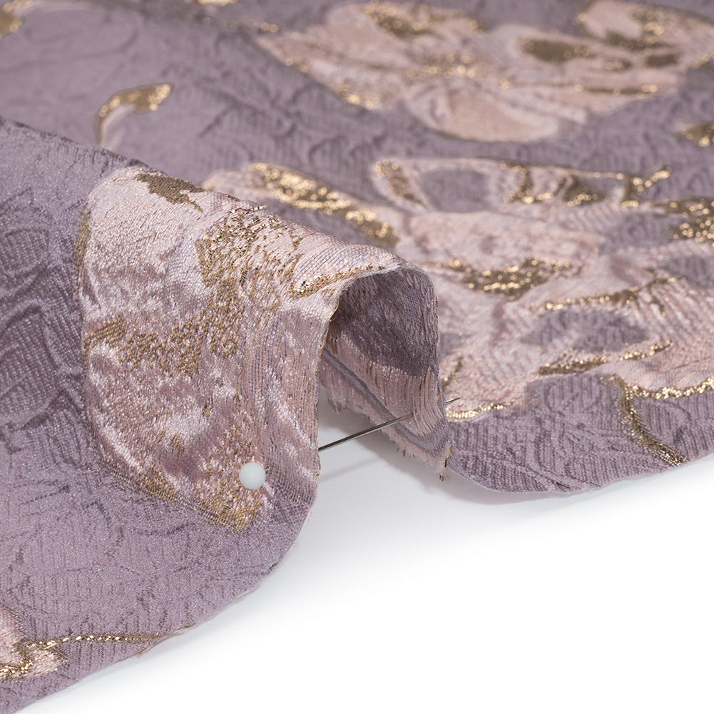 Metallic Brocade - Lilac, Baby Pink and Gold Flowers on Flowers - Detail