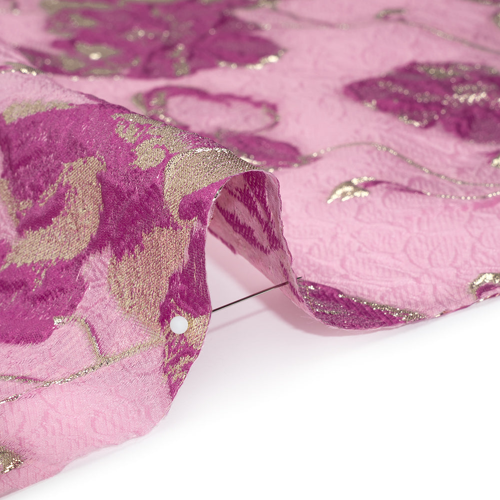 Metallic Brocade - Pink, Magenta and Gold Flowers on Flowers - Detail