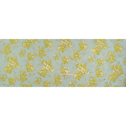 Metallic Brocade - Aqua Blue, Lime Green and Gold Flowers on Flowers
