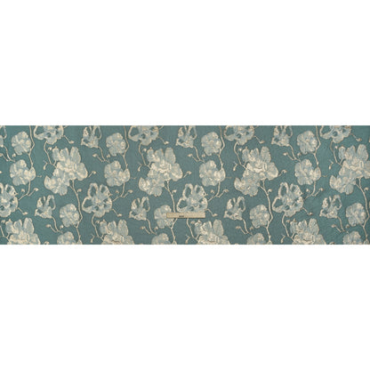 Metallic Brocade - Dusty Teal, Aqua and White Gold Flowers on Flowers