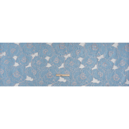 Metallic Burnout Brocade - Sky Blue and Baby Pink All-Over Outlined Flowers