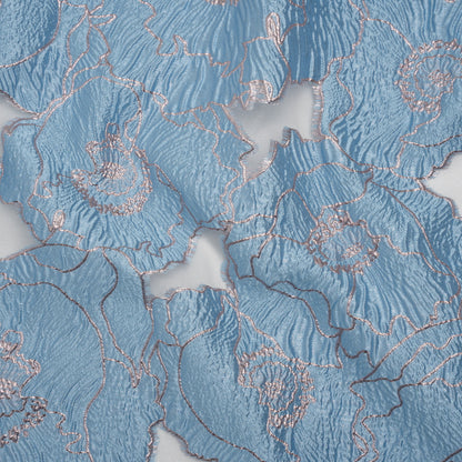 Metallic Burnout Brocade - Sky Blue and Baby Pink All-Over Outlined Flowers