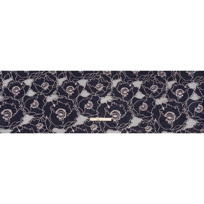 Metallic Burnout Brocade - Navy Blue and Rose Gold All-Over Outlined Flowers