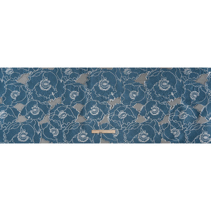 Metallic Burnout Brocade - Country Blue and Silver All-Over Outlined Flowers