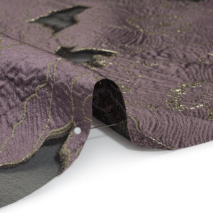 Metallic Burnout Brocade - Plum Purple and Gold All-Over Outlined Flowers