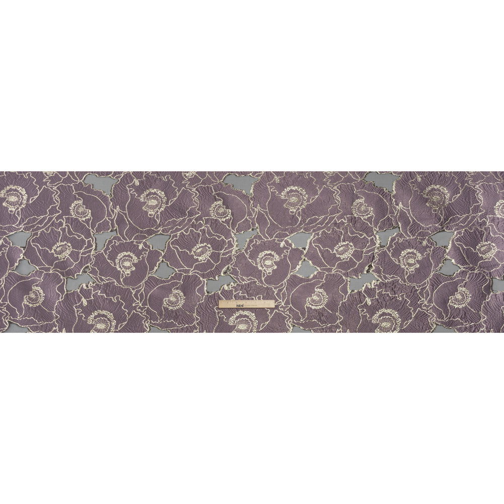 Metallic Burnout Brocade - Plum Purple and Gold All-Over Outlined Flowers - Full